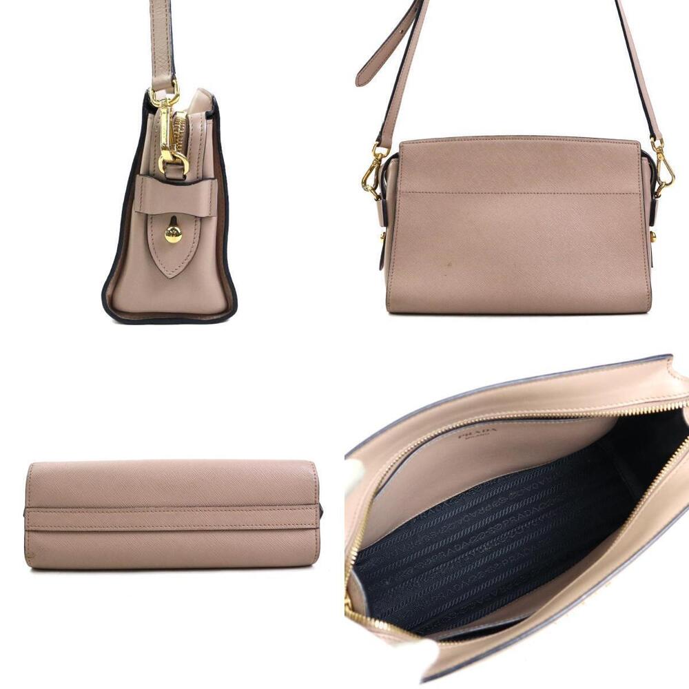 Prada beige leather Esplanade Saffiano shoulder bag pink